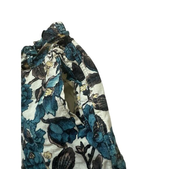 Ann Taylor Loft Linen Blend Tie Waist Mini Skirt Blue Floral w/ Pockets Small - Picture 3 of 5